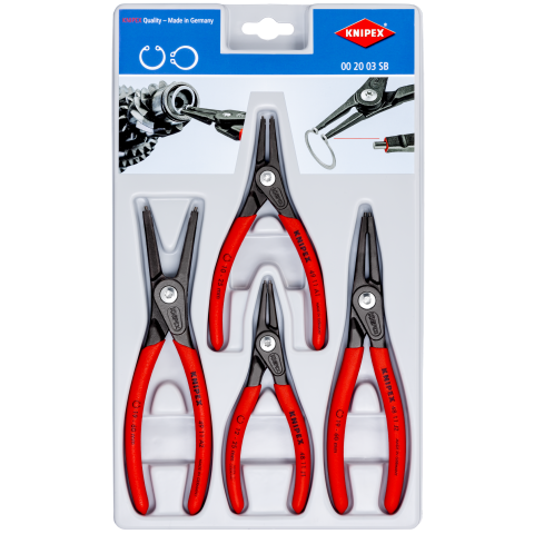 Knipex 00 20 03 SB 4-Piece Precision Circlip Snap-Ring Pliers Set