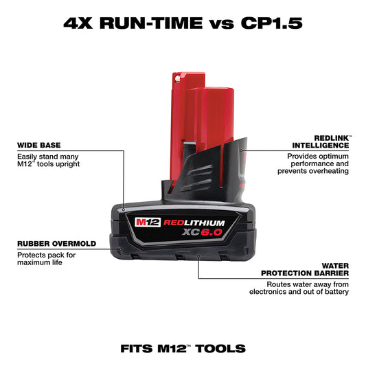 Milwaukee, 48-11-2460 M12 REDLITHIUM XC 6.0Ah Battery Pack