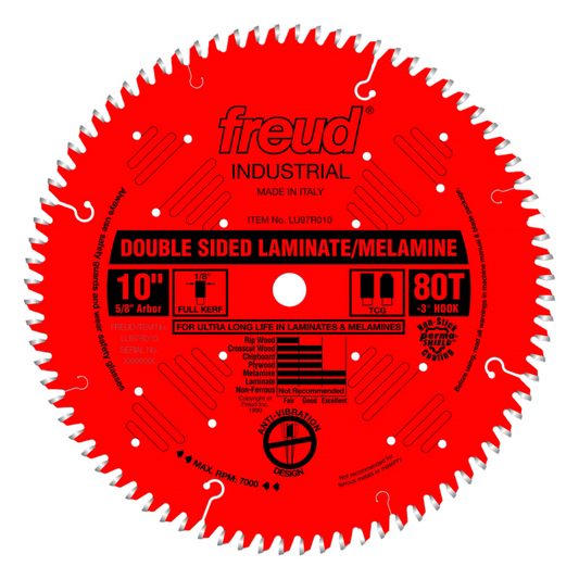 Freud, LU97R010 10'' Double-Sided 80TCG Tooth Laminate / Melamine Saw Blade 5/8'' Arbor