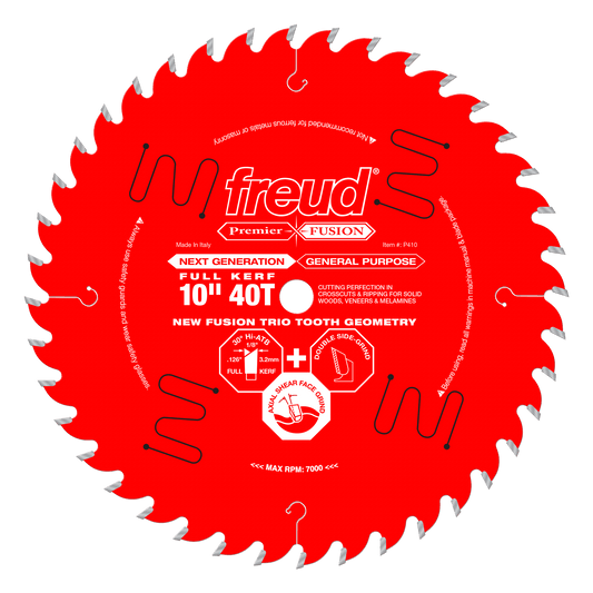 Freud, P410T Fusion 10-inch Thin Kerf Saw Blade 5/8'' Arbor 40 Tooth