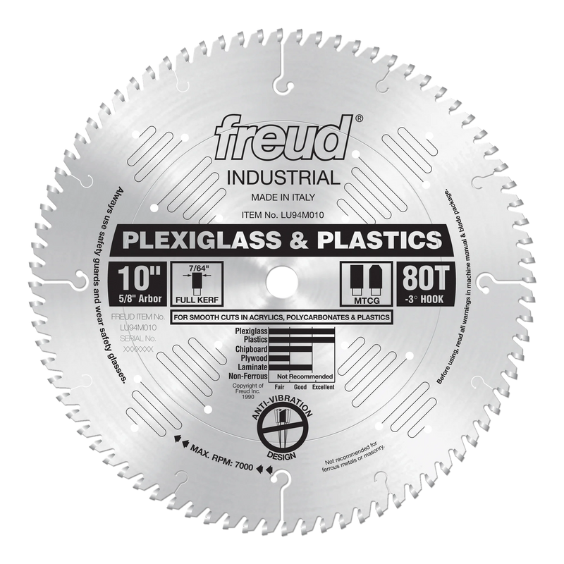 Freud, LU94M010 10'' Plexiglass / Plastic 80 Tooth Cutting Saw Blade  5/8'' Arbor