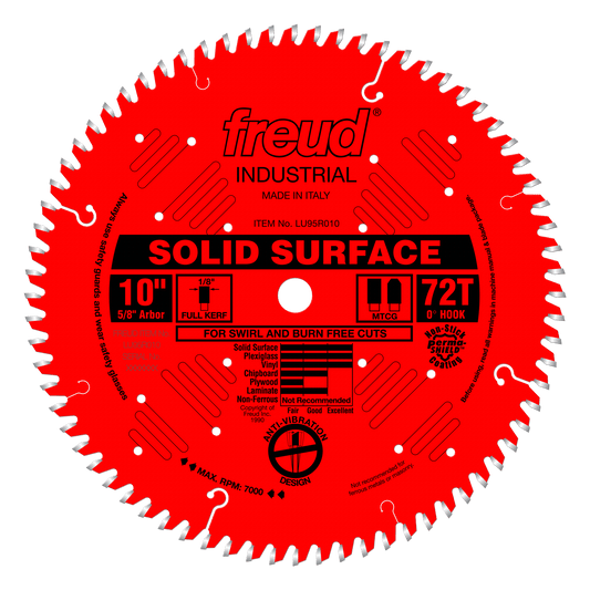 Freud, LU95R010 10'' TCG Solid Surface Cutting 72 Tooth Saw Blade 5/8'' Arbor