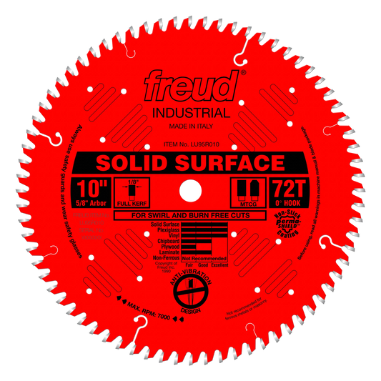 Freud, LU95R010 10'' TCG Solid Surface Cutting 72 Tooth Saw Blade 5/8'' Arbor