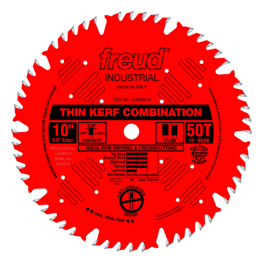 Freud LU83R010 10-inch Thin Kerf Combo Blade 50T