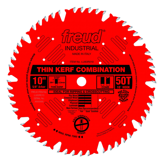 Freud LU83R010 10-inch Thin Kerf Combo Blade  50T
