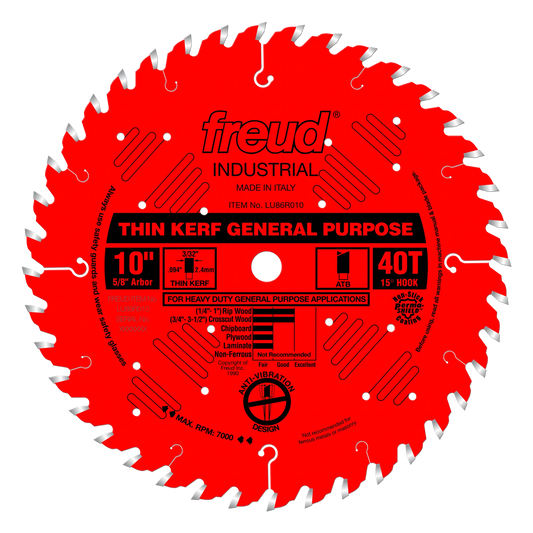Freud LU86R010 10-inch Thin Kerf ATB General Purpose 40 Tooth