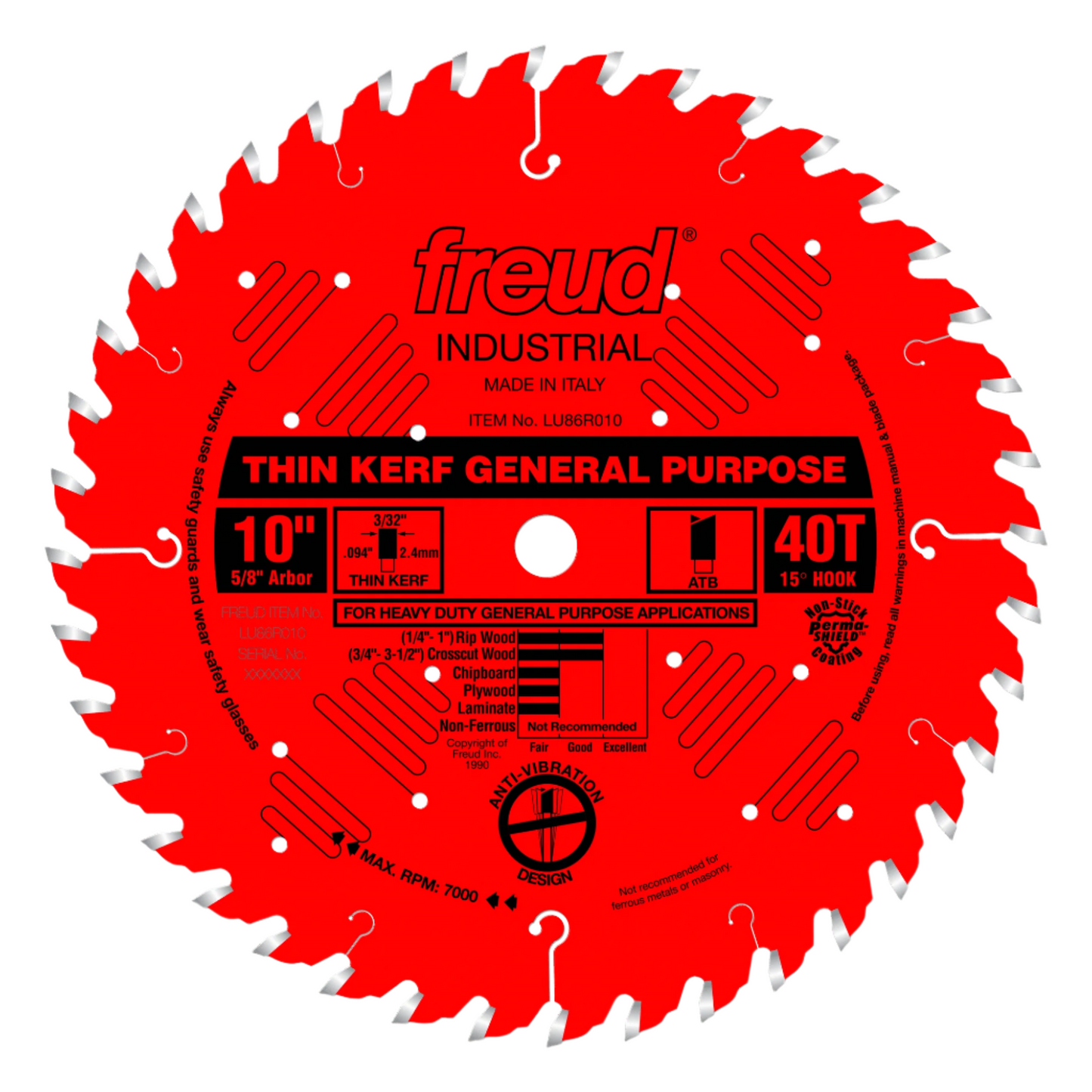Freud LU86R010 10-inch Thin Kerf ATB General Purpose 40 Tooth