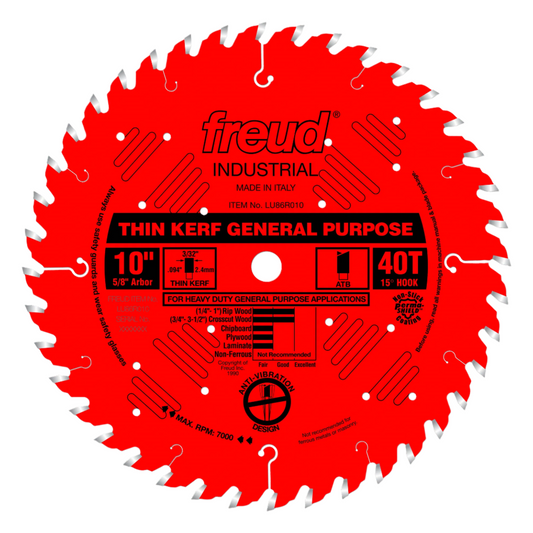 Freud LU86R010 10-inch Thin Kerf ATB General Purpose 40 Tooth