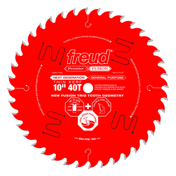 Freud, P410T Fusion 10-inch Thin Kerf Saw Blade 5/8'' Arbor 40 Tooth