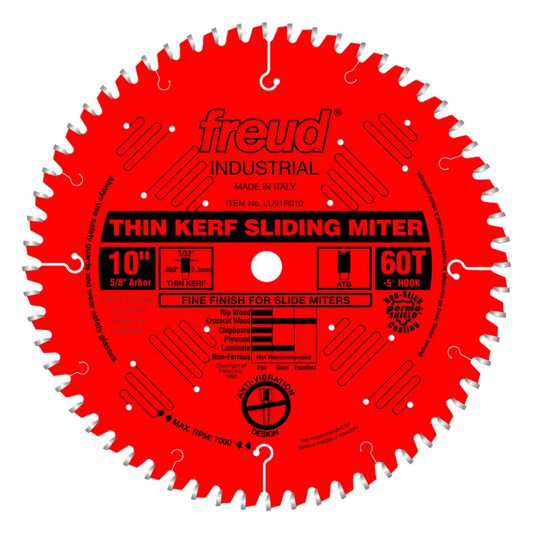 Freud, LU91R010 10'' Thin Kerf 60 Tooth Miter Saw Blade 5/8in Arbor