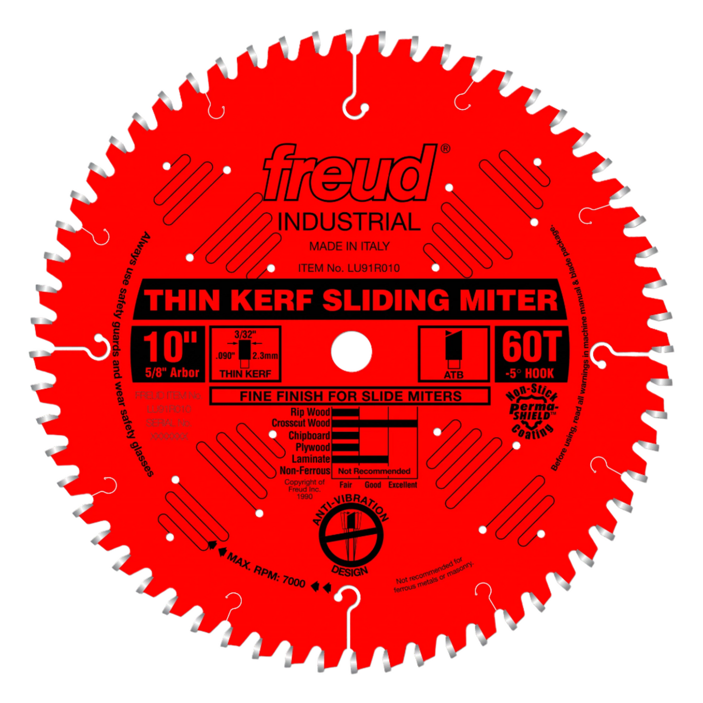 Freud, LU91R010 Lame de scie à onglet à 60 dents à trait fin de 10'', arbre de 5/8 po 13891