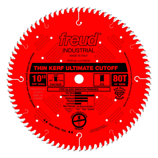 Freud LU74R010 10-inch Thin Kerf Ultimate Crosscut Blade 5/8'' Arbor