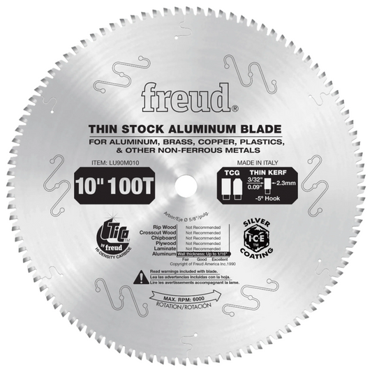 Freud, LU90M010 10in 100 Tooth TCG Thin Stock Non-Ferrous Metal Cutting Blade 5/8'' Arbor 13270