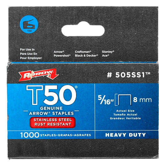 Arrow, 505SS1 Stainless Steel T50 Staples (5/16'')