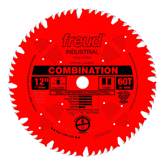 Freud, LU84R012 12'' Combination 1'' Arbor 60 Tooth