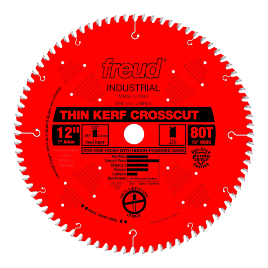Freud, LU88R012 12'' Industrial Thin Kerf Fine Finish Crosscut Saw Blade