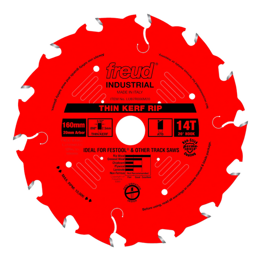 Freud LU87R006M20 Perma-Shield Coated Thin Kerf Rip Saw Blade for Festool Saws, 20mm Arbor 160mm by 14-Teeth ATB