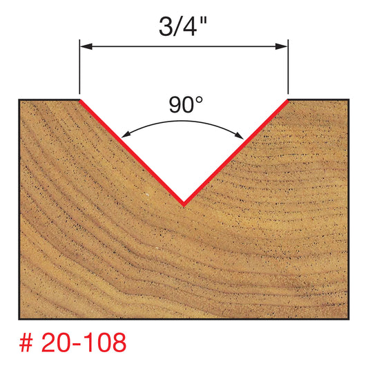 Freud, 20-108 3/4" 90 'V' Grooving Router Bit 1/2" Shank