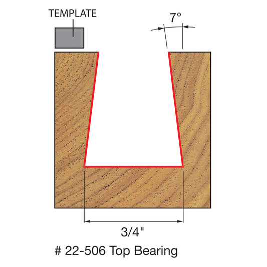 Freud, 22-506 7º Dovetail Router Bit w/Top Bearing 1/4'' Shank