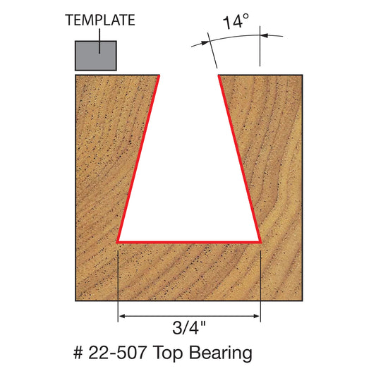 Freud, 22-507 14º Dovetail Router Bit w/Top Bearing 1/4'' Shank