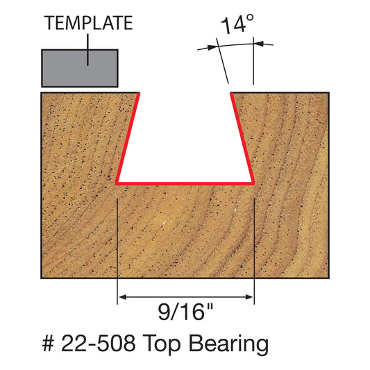 Freud, 22-508 14º Dovetail Router Bit w/Top Bearing