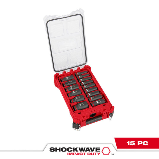 Milwaukee, 49-66-6802 1/2" Drive SAE PACKOUT Impact Socket Set - 15pc