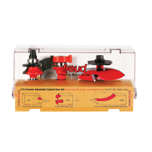 Freud, 97-158 3 Piece Premier Adjustable Cabinet Router Bit Set (Round Over Profile) 1/2'' Shank