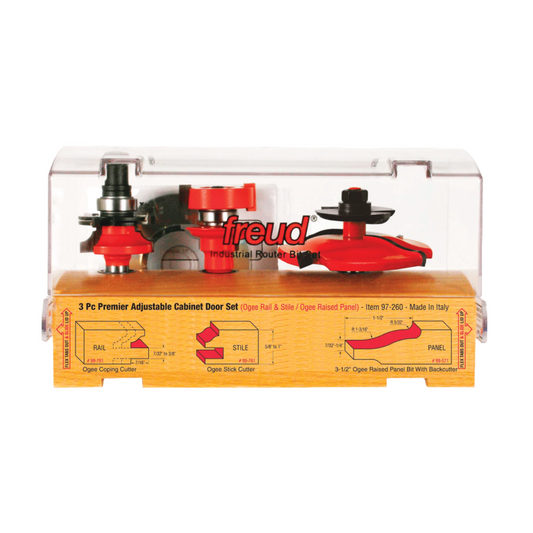 Freud, 97-260 3 Piece Premier Adjustable Cabinet Router Bit Set (Ogee Profile) 1/2'' Shank