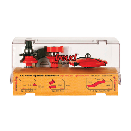 Freud, 97-254 Three Piece Premier Adjustable Cabinet Router Bit Set (Ogee Profile) 1/2" Shank