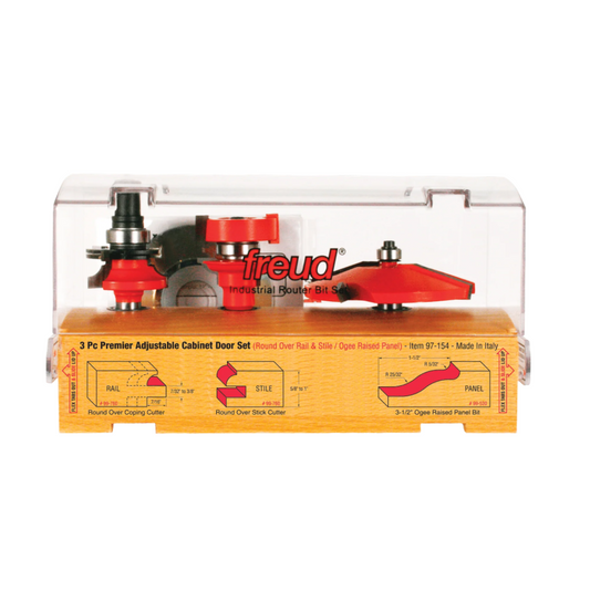 Freud, 97-154 3 Piece Premier Adjustable Cabinet Router Bit Set 1/2" Shank