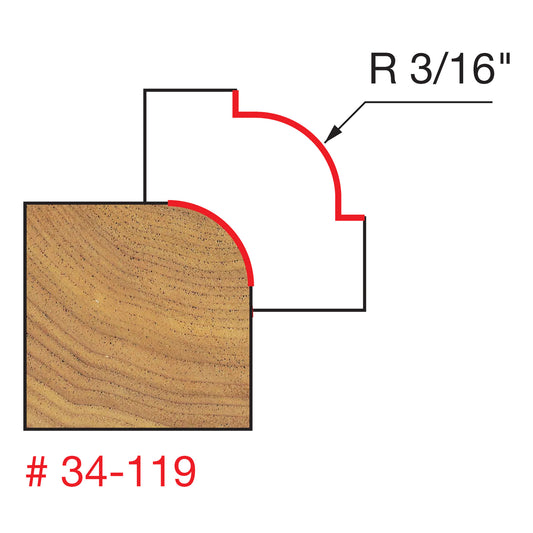 Freud, 34-119 3/16'' Radius Round Over Rounding Router Bit 1/4'' Shank