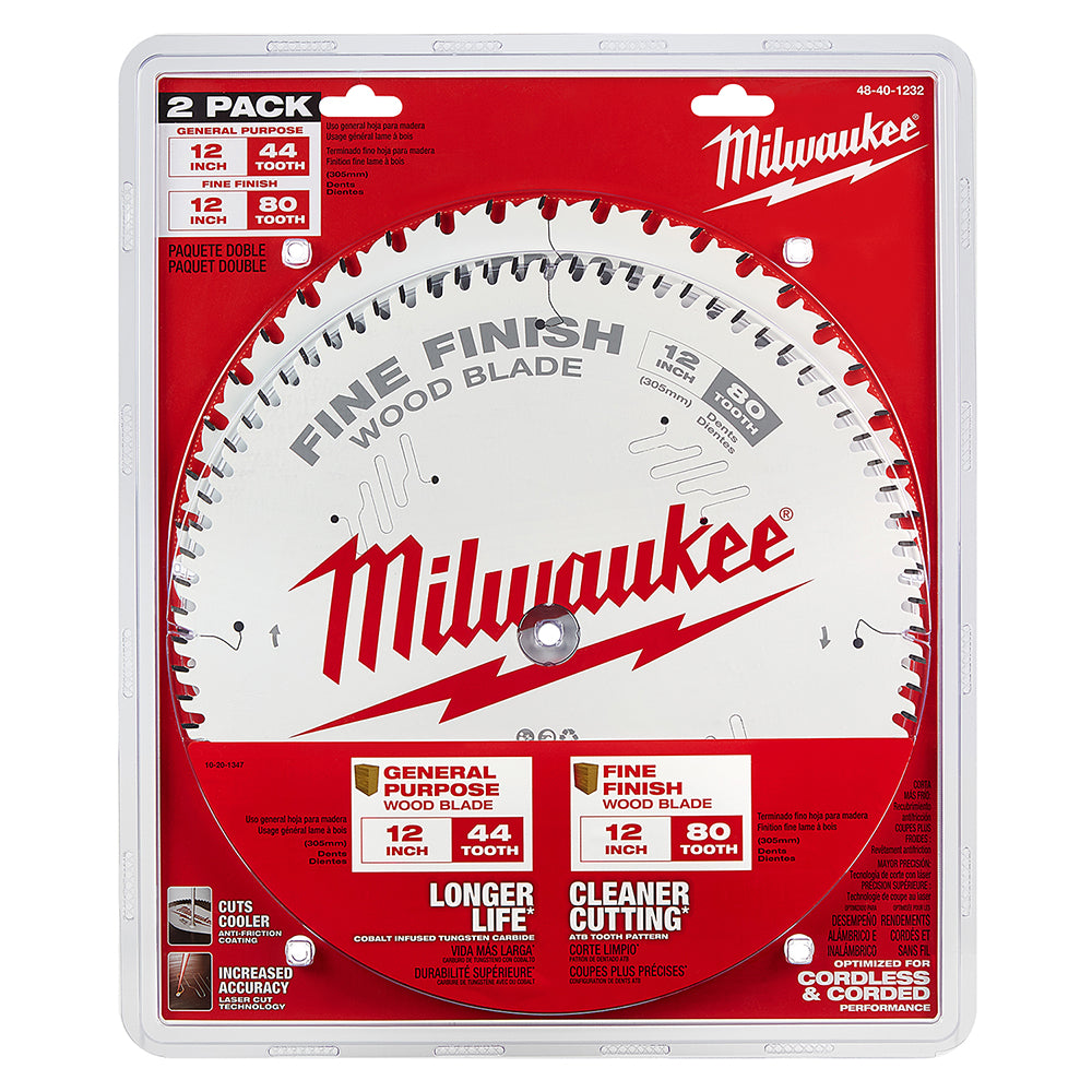Milwaukee, 48-40-1232 12 in. 44T + 80T Two Pack Circular Saw Blade