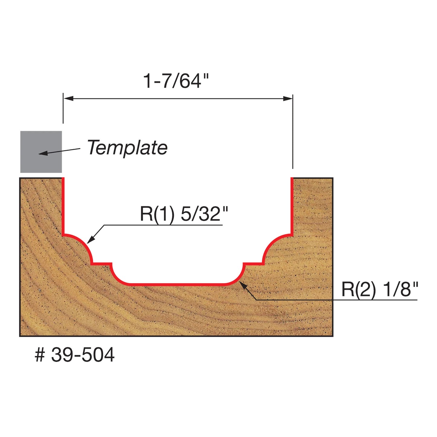 Freud, 39-504 1/8'' & 3/32'' Radius Top Bearing Classical Cove & Bead Groove Router Bit 1/4'' Shank