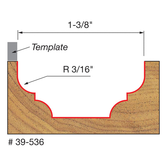 Freud, 39-536 3/16'' Radius Top Bearing Cove & Bead Groove Router Bit 3/8'' Shank