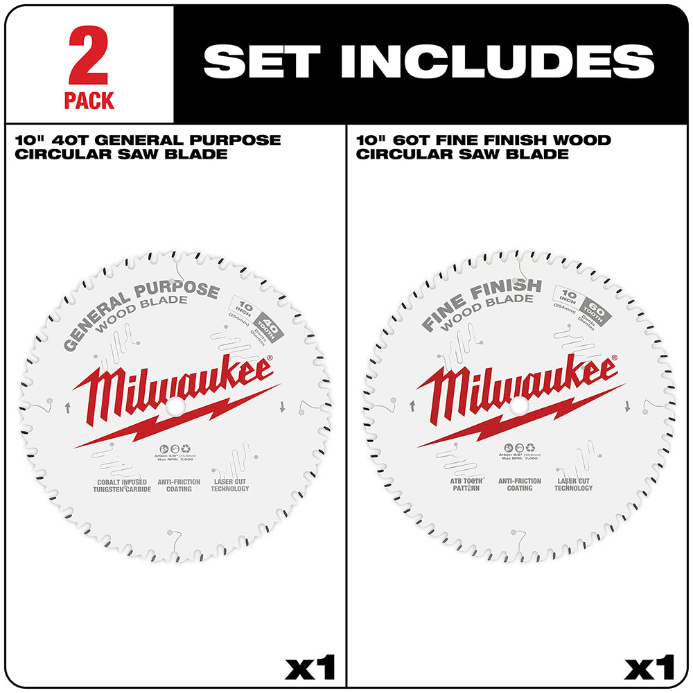 Milwaukee, 48-40-1036 10 in. 40T + 60T Two Pack Circular Saw Blades