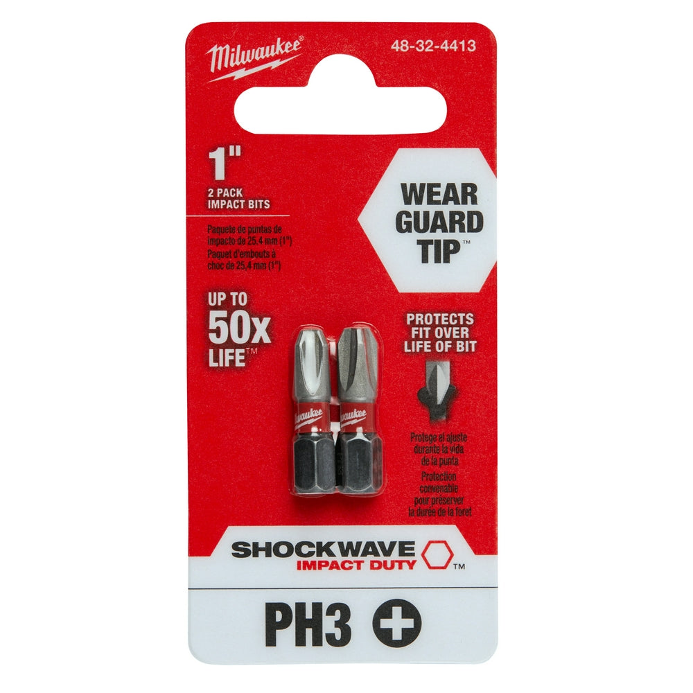 Milwaukee, 48-32-4413 Embouts d'insertion Phillips #3 SHOCKWAVE Impact (2PK)