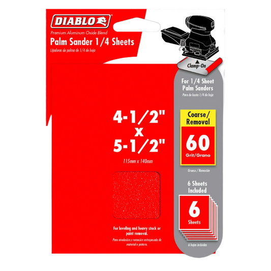 Diablo, DCS045060S06G 4-1/2" x 5-1/2" Palm Sander 1/4 Sheet 60 Grit - 6pk