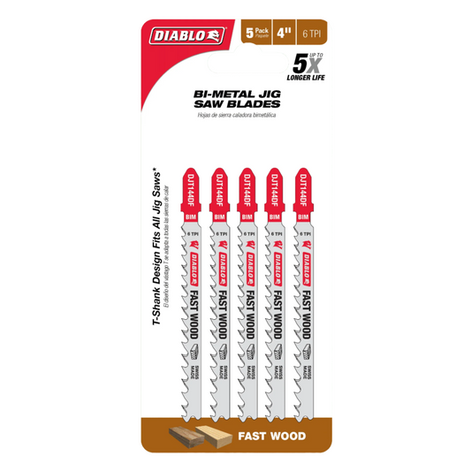 Diablo, DJT144DF5 Bi-Metal T-Shank Jig Saw Blades for Fast Wood Cuts 5 Pk