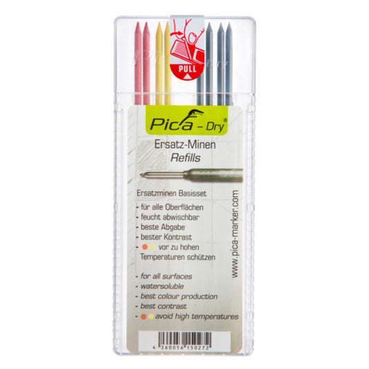 Pica 4020 Lot de 8 mines de recharge sèches 4 graphite, 2 rouges, 2 jaunes 10141