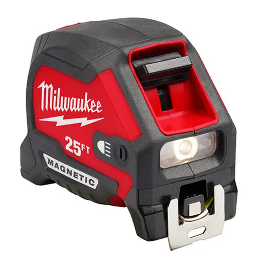 Milwaukee 48‑22‑0428 25 ft Compact Wide‑Blade Magnetic Tape Measure with LED