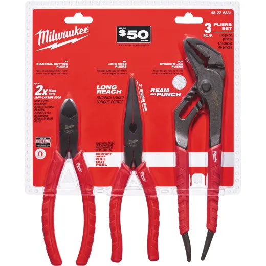 Milwaukee, 48-22-6331 Comfort Grip Pliers Kit - 3 PC