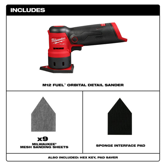 Milwaukee, 2531-20 M12 FUEL Orbital Detail Sander