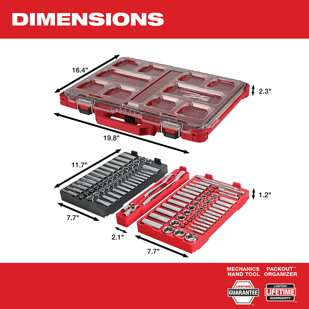 Milwaukee, 48-22-9486 1/4'' & 3/8'' Drive 106pc Socket Set with PACKOUT Low-Profile Organizer