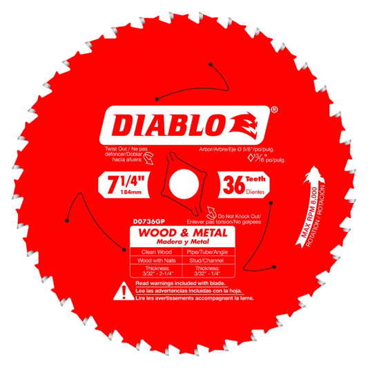 Freud Diablo D0736GPA 7 1/4 in. x 36 Tooth Wood & Metal Carbide Saw Blade 24042