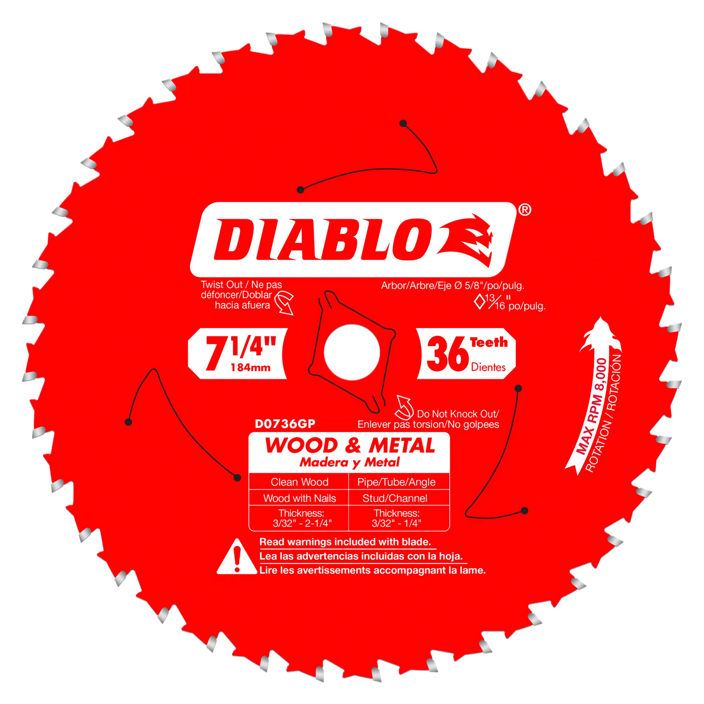 Freud Diablo D0736GPA 7 1/4 in. x 36 Tooth Wood & Metal Carbide Saw Blade 24042
