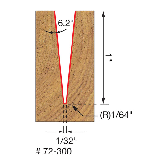 Freud 72-300 6.2º x 1/32'' Solid Carbide Tapered Ball Tip Router Bit 1/4'' Shank