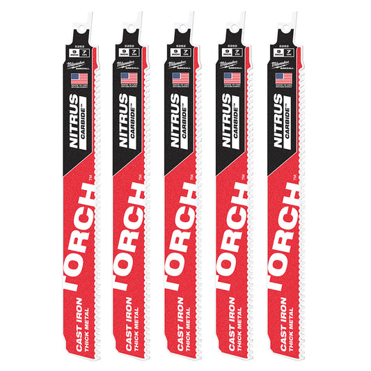 Milwaukee 48-00-5562 9″ 7TPI TORCH™ SAWZALL® Blades with NITRUS CARBIDE™ 5-Pack