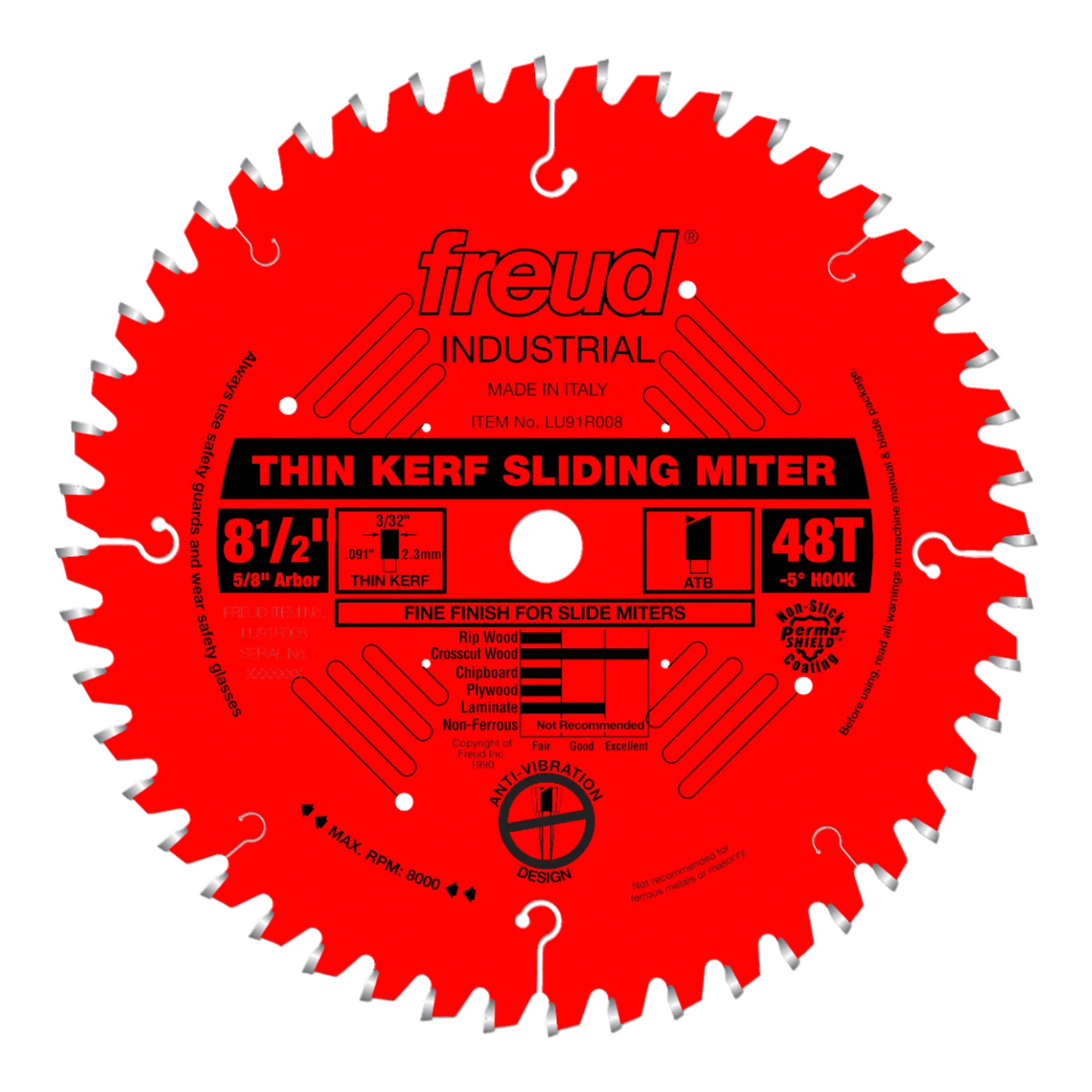 Freud LU91R008 Lame de scie à onglet composée coulissante à 48 dents à trait fin de 8-1/2'' 14305