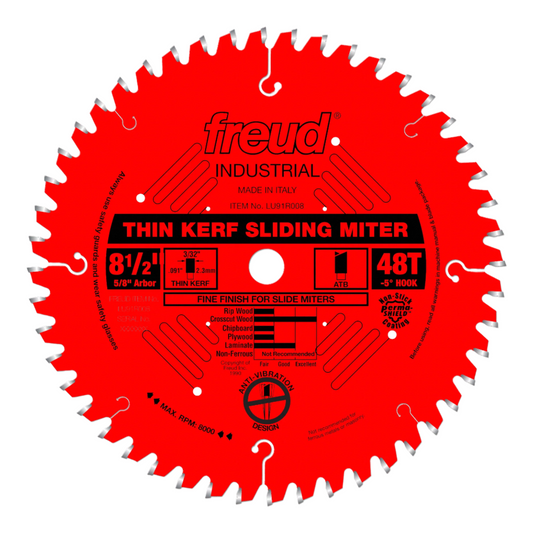 Freud LU91R008 8-1/2'' Thin Kerf 48 Tooth Sliding Compound Miter Saw Blade