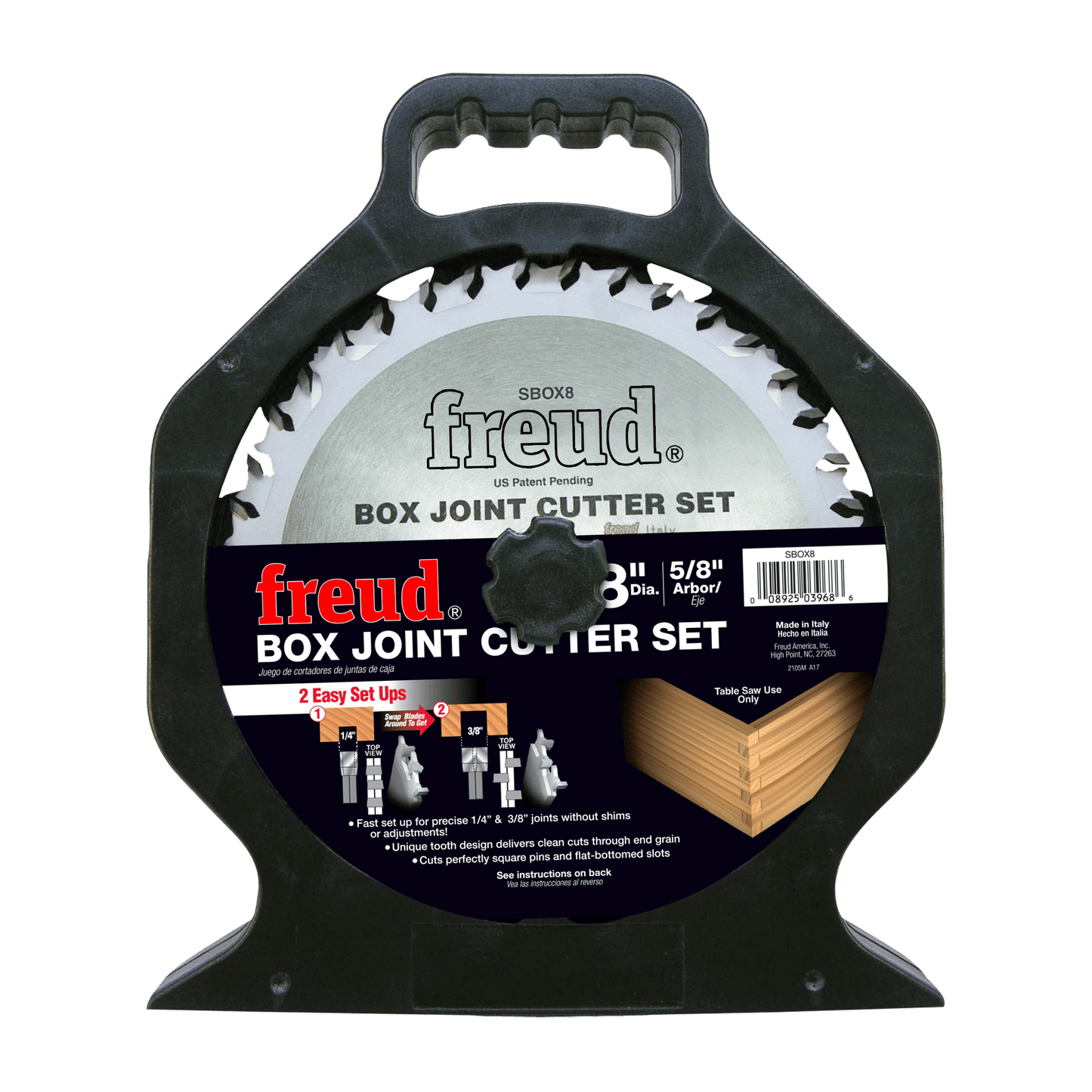 Freud SBOX8 8'' Box Joint Cutter Set 1/4'' X 3/8'' Dado 5/8'' Arbor